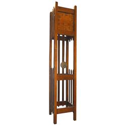 Mission oak floor clock, unknown maker, c.1910, Good orig working cond w/orig surface, 77"H x 15"W x