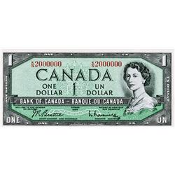 BANK OF CANADA.  $1.00.  1954 Issue.  BC-37b.  Beattie-Rasminsky.  No. K/N2000000.  AU+.