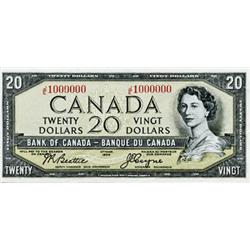 BANK OF CANADA.  $20.00.  1954 Issue.  BC-41a.  Beattie-Coyne.  No. J/E1000000.  EF+.