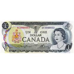 BANK OF CANADA.  $1.00.  1973 Issue.  BC-46a.  Lawson-Bouey.  No. GE0000002 through GE0000010.  Lot 