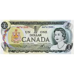 BANK OF CANADA.  $1.00.  1973 Issue.  BC-46a,  Missing final digit from both serial numbers.  AW7615