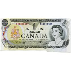 BANK OF CANADA.  $1.00.  1973 Issue.  BC-46a.  Lawson-Bouey.  No. NE8015499.  A Folding error on the