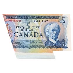 BANK OF CANADA.  $5.00.  1972 Issue.  BC-48a.  Bouey-Rasminsky.  A folding and cutting error at left