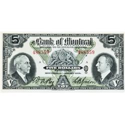 THE BANK OF MONTREAL. $5.00. Jan. 2, 1935. CH-505-60-02. No. 488359/A. Choice AU.