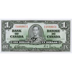BANK OF CANADA.  $1.00. 1937 Issue. BC-21b. Gordon-Towers. Narrow Panel. No. H/A4889051. Choice Unc-