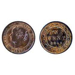 1858.  ICCS Mint State-62. Red-Brown.  30% red luster remaining.