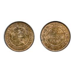 1859. Narrow 9.  PCGS graded Mint State-64. Red and Brown.  50% authentic and original red luster.