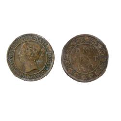 1859. Double-Punched, Narrow 9 #1.  ICCS Very Good-8. (mark).  Brown.