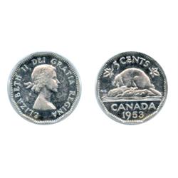 1953. NSF.  The Near Leaf MULE.  ANACS graded AU-58.  Cameo contrast and a light touch of toning mak