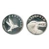 Image 1 : Lasquetti Mint. Obv: LASQUETI/2008. Crow eating date. Rev: CASCADIA. ½ oz. .999 Fine. Hummingbird. S