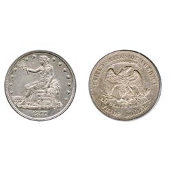 TRADE DOLLAR.  1877.  Extra Fine-40. Brilliant.