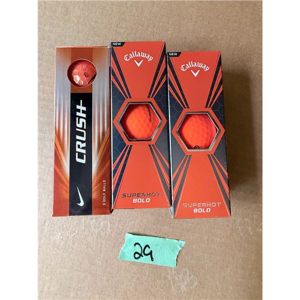 GROUP OF 3 BOXES OF GOLF BALLS (NIKE CRUSH+ AND CALLAWAY SUPERHOT BOLD) BRAND NEW