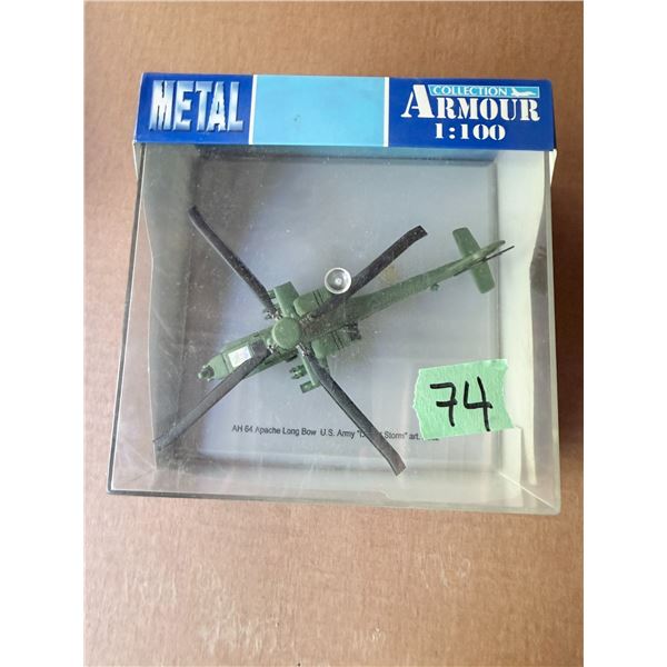 METAL COLLECTION ARMOUR U.S. ARMY AH 64 APACHE LONG BOW 1:100 DIECAST MODEL AIRPLANE