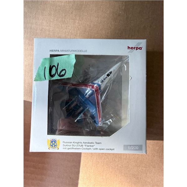 HERPA RUSSIAN KNIGHTS AEROBATIC TEAM SUKHOI SU-27UB "FLANKER" 1/200 DIECAST MODEL AIRPLANE