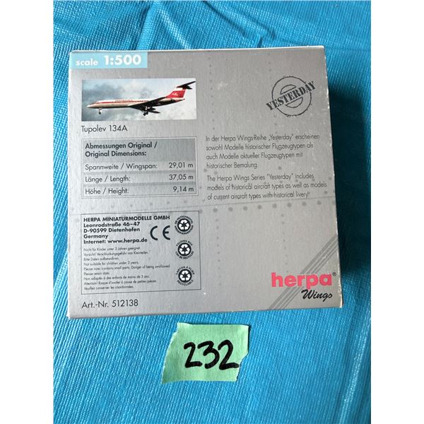 HERPA TUPOLEV 134A 1:500 DIECAST MODEL AIRPLANE
