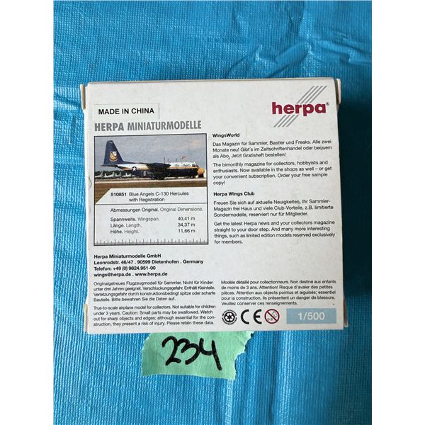 HERPA BLUE ANGELS C-130 HERCULES 1:500 DIECAST MODEL AIRPLANE