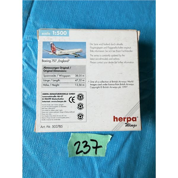 HERPA ENGLAND BOEING 757 1:500 DIECAST MODEL AIRPLANE