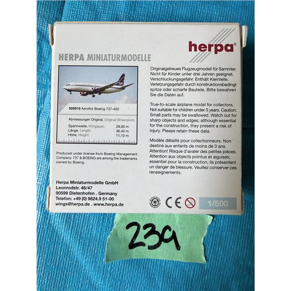 HERPA AEROFLOT BOEING 737-400 1:500 DIECAST MODEL AIRPLANE