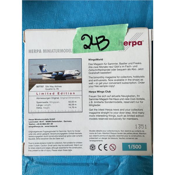 HERPA SILK WAY AIRLINES ILYUSHIN IL-76 1:500 DIECAST MODEL AIRPLANE