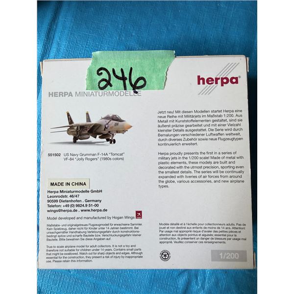 HERPA US NAVY VF-84 JOLLY ROGERS GRUMMAN F-14A TOMCAT 1:200 DIECAST MODEL AIRPLANE