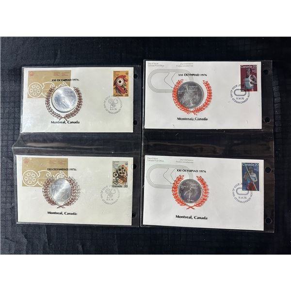 1976 Montreal Olympic First Day Covers with Silver Coins (Set of 4)