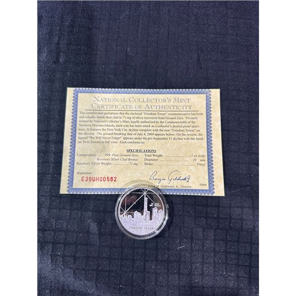 Freedom Tower Silver Proof Coin With COA, Ground Zero Silver
