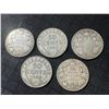 Image 1 : 5 Sterling Silver Canadian and Newfoundland 50 Cent Coins, Including Rare 1871 No 'H'