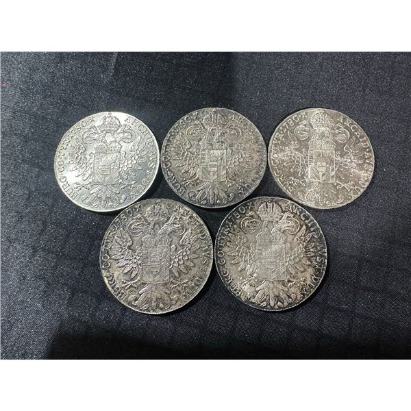(5) 1780 Maria Theresa Thaler .833 Fine Silver Coins