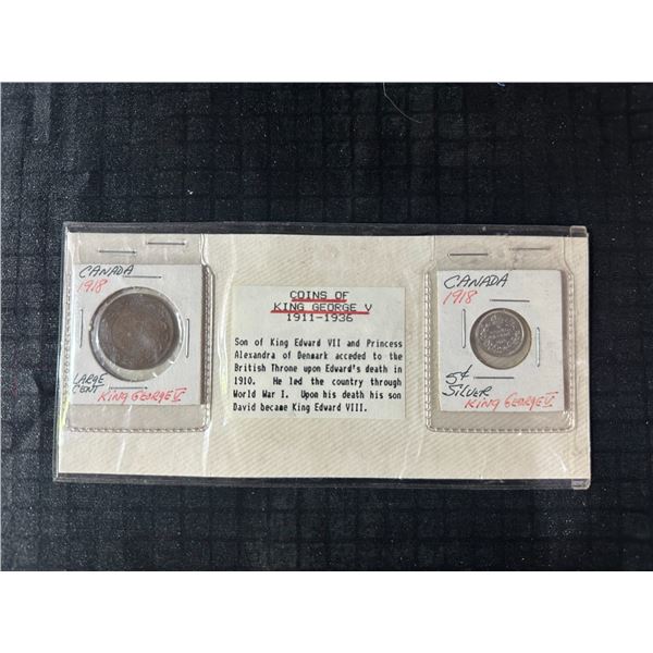 1918 Canada Large Cent & 5 Cent Silver Coins, King George V