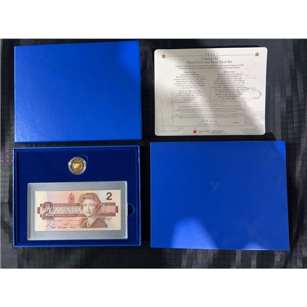 1996 Canada $2 Proof Coin and Bank Note Set with COA