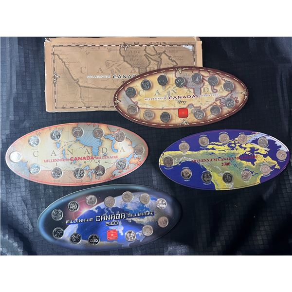Canada Millennium 1999 & 2000 25-Cent Coin Sets With Display Cases