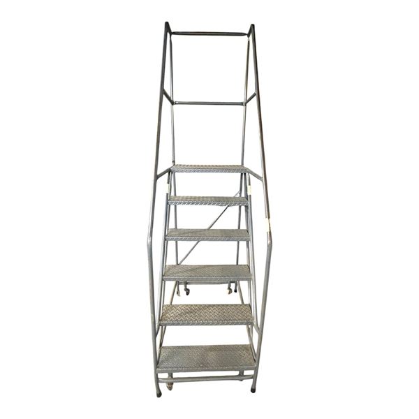 L1 - Rolling Steel Warehouse Ladder (6-Step with Platform, Approx. H95" x W25")