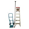 Image 1 : L1 - Group of Warehouse Equipment - Step Ladder, Dolly, and Metal Cargo Bar