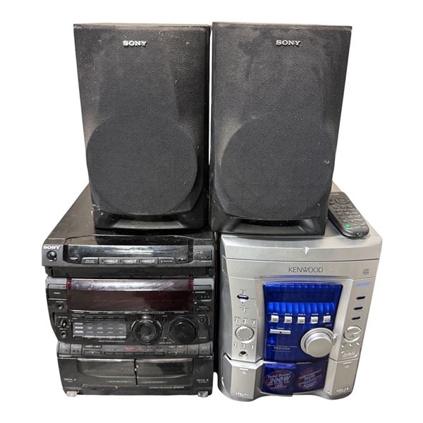 l1 - 4-Pcs Lot. - Kenwood RXD-A33 Receiver, Sony Compact Hi-Fi System, and 2 Sony Speakers