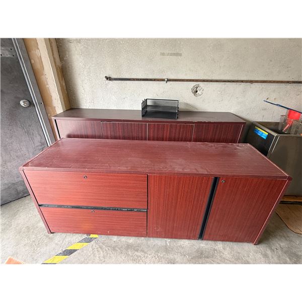L1 - Group of 2 Wooden Lateral Office Filing Cabinets (29"H x 70"W x 20"D & 36"H x 71"W x 14.5"D)