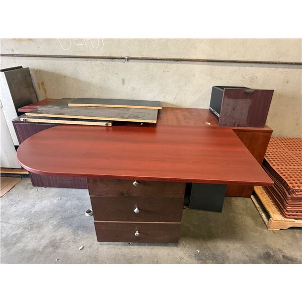 L1 - Group of Disassembled Wooden Office Desk Components and Panels - Assorted Sizes