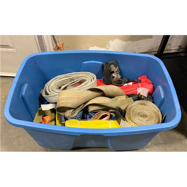 l1 - Box of Assorted Heavy-Duty Ratchet Straps, Tow Straps, and Tie-Downs