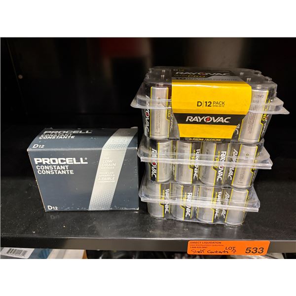 L2 - Shelf Contents - Rayovac "D" Batteries (x36) & Procell D12 Constant Low Drain "D" Batteries (x4