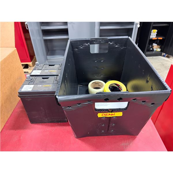 L2 - x2 Atlas BX 12v Batteries (Not Tested) & Bin w/ Tape & Disposable Gloves