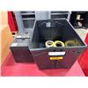 Image 1 : L2 - x2 Atlas BX 12v Batteries (Not Tested) & Bin w/ Tape & Disposable Gloves