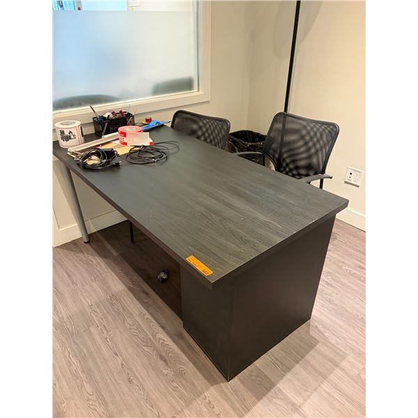 L2 - Desk Station Including Desk (59x29.5x29"), Office Chairs (x2), Lamp, Misc. Items, Etc.