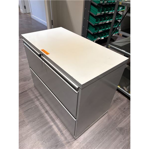 L2 - 2 Drawer Metal Filing Cabinet w/ Key + Contents