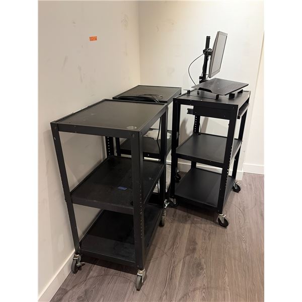 L2 - 3pc - Adjustable Height Rolling Computer Dollies (x1 w/ Monitor)