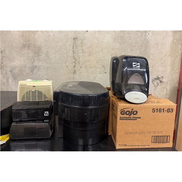 L1 - Assorted Office Sanitation Essentials: Gojo Handwash Refill, Soap Dispensers, Honeywell Heater,