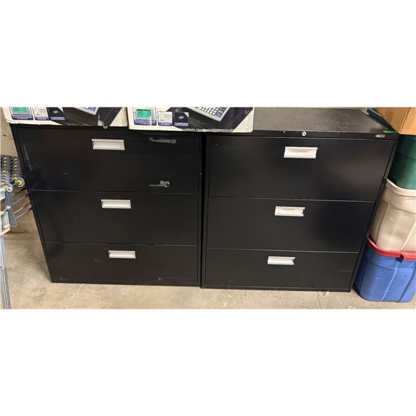 L1 - Pair of Black 3-Drawer Metal Filing Cabinets , H40.5" x W36" x D18" Each