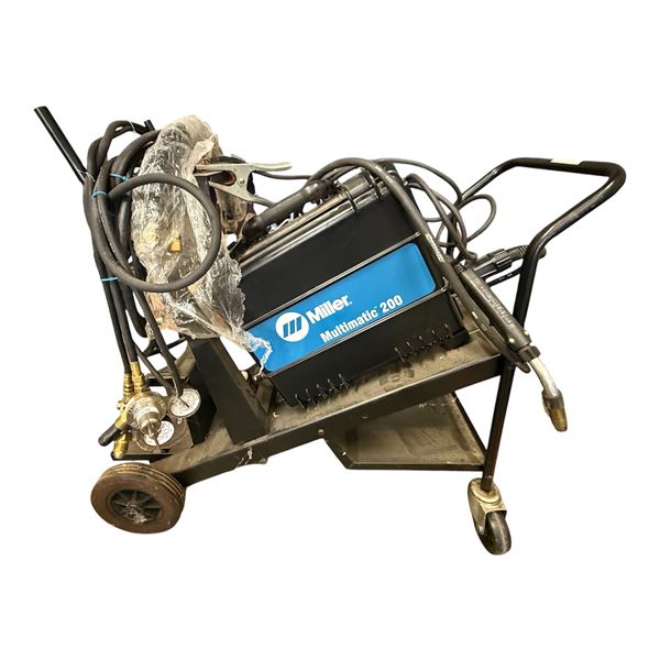 L1 - Miller Multimatic 200 CC/CV Portable Welder on Rolling Utility Cart with Cables and Hoses
