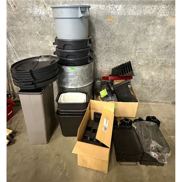 L1 - Assorted Plastic Storage Bins, Organizers, and Metal Office Containers