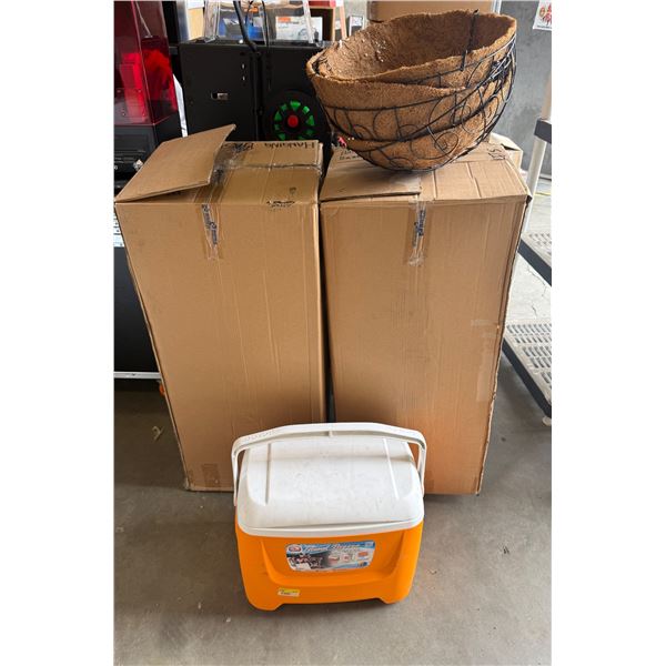 L1 - 2-Boxes of Hanging Baskets and Cooler (41 Can Capacity)