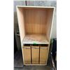 Image 1 : L1 - Wooden Multi-Shelf Cabinet with 3 Sliding Drawers, H65" x 27" - some wear , as-is