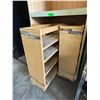 Image 3 : L1 - Wooden Multi-Shelf Cabinet with 3 Sliding Drawers, H65" x 27" - some wear , as-is